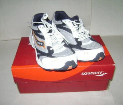 NUEVO EN CAJA Saucony PULSE Tenis Niños Zapatos Talla 13 M Blanco Azul Naranja Plata Cuero Foto 1 de 4