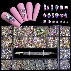 Nails 20 Grid/big Box Crystal Rhinestone Flat- Back Gem Mixed Shape Diy 3D Decor