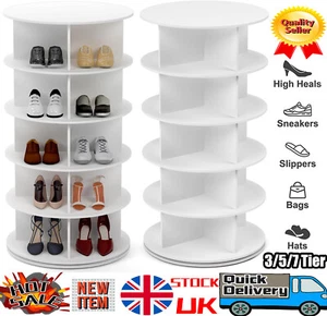 5/7 Tier Round 360° Rotating Shoe Rack Tower Bag Display Organizer for Entryway - Picture 1 of 19