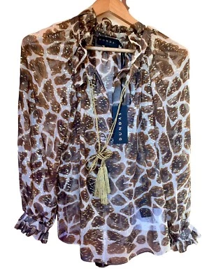 BLUSA TOP ESTAMPADO JIRAFA SEDA DUNDAS NUEVA CON ETIQUETAS $1690 IMPRESIONANTE HECHA EN ITALIA Foto 1 de 4