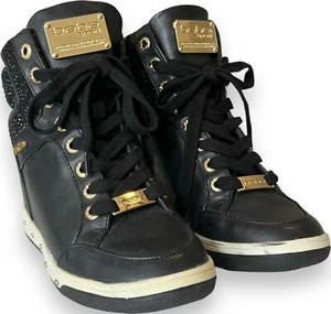 Bebe Boots Womens 5.5 Sport Cairi Hidden Wedge Sneakers Gold Black - Picture 1 of 6