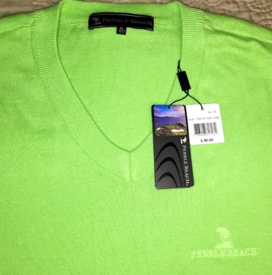 NUEVO por PEBBLE⛳BEACH, SUÉTER DE ALGODÓN VERDE CUELLO EN V PARA HOMBRE TALLA XL, LIMA🟢PRECIO DE VENTA SUGERIDO POR EL FABRICANTE $80.00 Foto 1 de 4