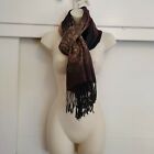 Women's Scarf Large Long Brown Fringed Viscose Shawl Wrap Cozy Soft Gift 70"x27"