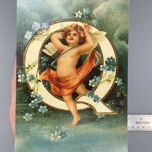 Clapsaddle Q Buchstabe Vintage Vergissmeinnicht Alphabet viktorianischer Cherub Engel Postkarte - Bild 1 von 3