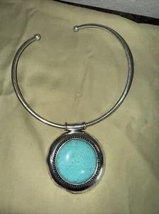 TURQUOISE AND SILVER NECKLACE GREAT BIG PENDANT! - Picture 1 of 3