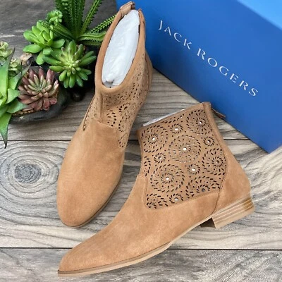 NIB Jack Rogers Ronnie Bootie Laser Cut Luggage Tan Suede 8M - Image 1 of 4