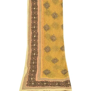 Sanskriti Vintage Mustard Dupatta Long Stole Net Mesh Hand Embroidered Wrap Veil - Picture 1 of 11