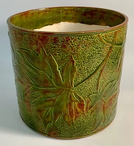 Vintage Green Planter Leafs Design Red / Green Glazed Pottery Signed "To, From" - Picture 1 of 9