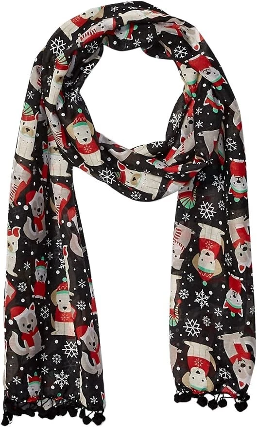 Cejon Women's Scarf Christmas Winter Theme Dogs Black with Tags #102