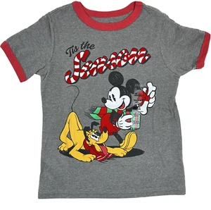 Disney Store Toddler Grey Cotton Holiday Mickey Pluto Ringer T Shirt Sz XXS 2/3 - Picture 1 of 2