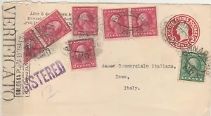 USA-ITALY V. Rare Reg. Letter WWI Censored Multi 2c. & 1c. Annapolis-Roma 1916 - Picture 1 of 3
