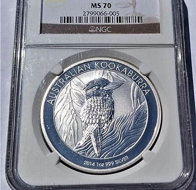 2014-P AUSTRALIA $1 KOOKABURRA 1oz SILVER COIN NGC MS70 - Image 1 of 4