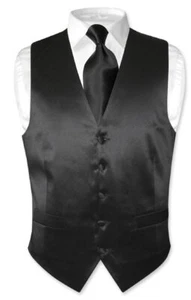 Biagio Men's SILK Dress Vest & NeckTie Solid BLACK Color Neck Tie Set - Picture 1 of 5