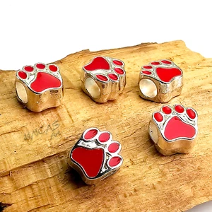 10 x Pfote Tatze Hund Metall Perle Großlochperlen rot Email für Paracord - Bild 1 von 6