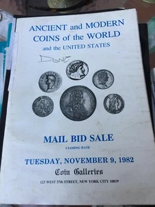 CATÁLOGO DE SUBASTA DE GALERÍAS DE MONEDAS MONEDAS ANTIGUAS Y MODERNAS DEL MUNDO Y EE. UU. NUEVO 9, 1982 - Imagen 1 de 2