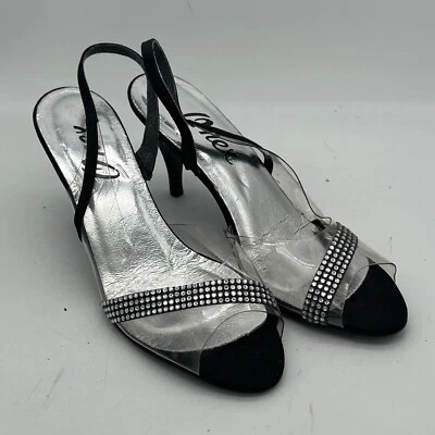 Zapatos de tacón vintage Onex de estrás transparente con puntera abierta talla 7,5 Foto 1 de 4