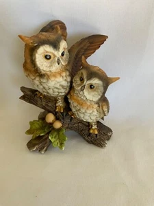 Homco Great Horned Owl Pair on Branch Figurine Home Interiors Porcelain 1404 - Picture 1 of 6