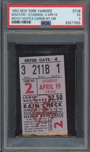 Apr. 19, 1952 New York Yankees Ticket Stub PSA 3 VG Mickey Mantle Career Hit #96 - Picture 1 of 2