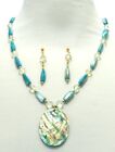 ST-AUNA-ST-AB Gold Plated Chains,Green & Gold Crystals Abalone Pend  Set £135.00