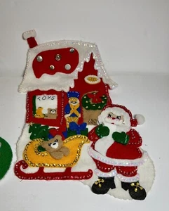 Completed Storybook Christmas Stocking Santa’s Toy Shop Felt Sequin - Picture 1 of 4