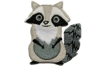 Grey Raccoon Large Eyes Iron On Patch Applique 2.5 Inches - Picture 1 of 1