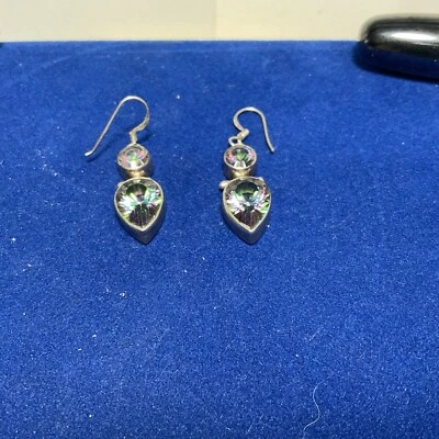 Pendientes colgantes vintage de plata de ley 925 y amatista verde y peridoto Foto 1 de 4