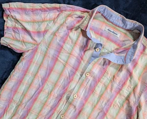 Tommy Bahama 100% Silk Button Up Short Shirt Plaid Rainbow Colored Men's Medium - Picture 1 of 11