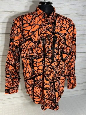 Cabela's Size LARGE Mens Orange & Black Hunting Camo Button Down Fleece Flannel - Image 1 of 4