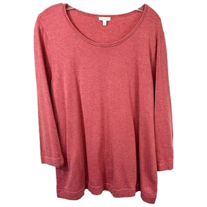 Talbots Plus Size 1X Top Red Heathered 3/4 Sleeve Scoop Neck Capsule Office 1721 - Picture 1 of 10