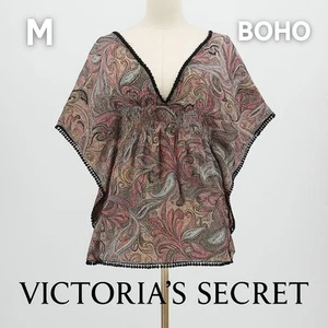Victoria’s Secret Paisley Beach Cover-Up M Boho Swim Tunic V-Neck Pom Trim - Picture 1 of 14