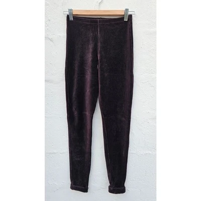 Vintage 90s Equestrian Design Leggings Small Brown Velvet Ribbed Pull On Cuffed - Изображение 1 из 4