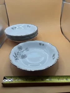 Aladdin Fine China Bavaria Germany Silver Floral Soup Bowls Set of 6 Vintage 7.5 - Picture 1 of 4