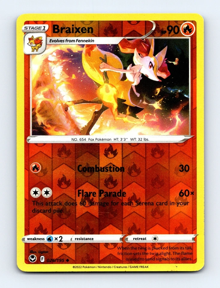 Braixen Reverse Holo Uncommon SWSH12: Silver Tempest 026/195 Near Mint - Image 1 of 2