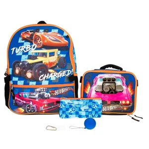 Hot Wheels Burning Rubber 5 Piece Backpack Set for Boys, Featuring Turbo Char... - Picture 1 of 5