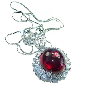 925 Sterling Silver Ruby Necklace 26.5ct Oval Gemstone Handmade 19.5g - Picture 1 of 4