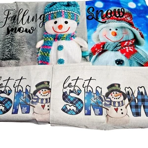Set of 4 Holiday Snowman modern contemporary medium to large zip up pillowcases - Picture 1 of 6