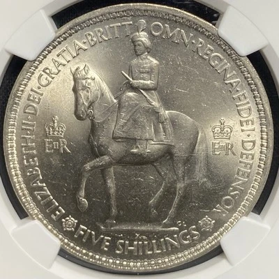 1953 Queen Elizabeth II Coronation Great Britain 5 Shillings CROWN Coin NGC MS64 - Image 1 of 4