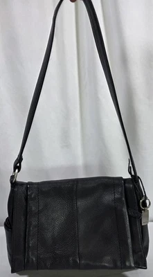 Bolso de hombro vintage Rolf’s de cuero suave negro plegable con solapa Foto 1 de 4