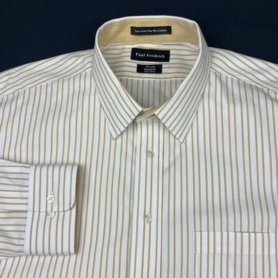 Paul Fredrick Dress Shirt Mens 17.5-36 Gold/White Stripes Tailored Fit No Iron - Image 1 of 4