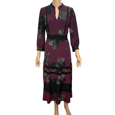 Taylor Floral Midi Dress Size 8 Tiered Victorian Whimsigoth Jersey Lace A-line - Image 1 of 4