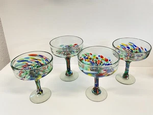 Mexikanisches mundgeblasenes Glas - 4er Set mundgeblasene Margarita Gläser Konfetti... - Bild 1 von 5