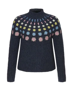 Maglione maglione Boden soffice ricamato taglia 4 blu USA maglia floreale finto collo - Foto 1 di 10