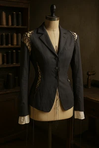 Jean Paul Gaultier Femme Archive Blazer Jacket Linen Mesh Lace-Up Avant Garde - Picture 1 of 9