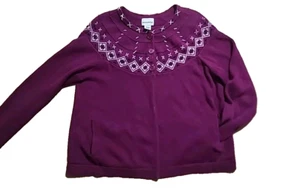Vintage Breckenridge Cardigan Sweater 3 button  Magenta Purple Fair Isle Nomad  - Picture 1 of 10