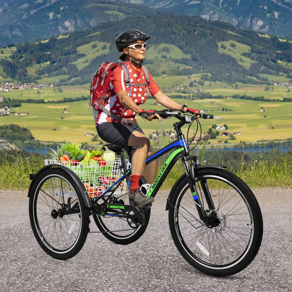 Triciclo de montaña para adultos, bicicleta de tres ruedas de 7 velocidades, triciclos para adultos 24/26/27,5 pulgadas Foto 1 de 4