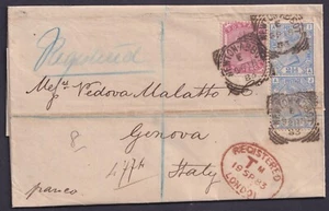 1883 2d SG168a + 2x 2 1/2d SG157 Pl 23 IA JA Registered NEWTON ABBOT to Italy VG - Picture 1 of 2
