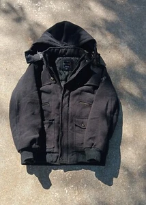 Coogi Vintage 90s Wool Blend Bomber Button Down Jacket Black Size XL ZipUp hood - Picture 1 of 6