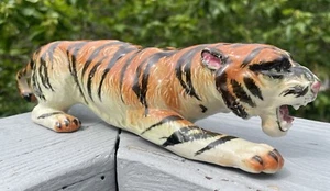 Antique - Vintage Hand Painted Porcelain Prowling Bengal Tiger Statue Sculpture - Picture 1 of 24