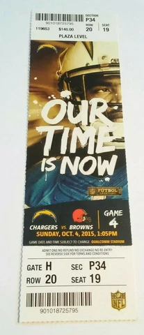 2015 Cleveland Browns San Diego Chargers NFL Football Ticket Los Angeles Cover