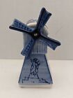 Rare Blue And White Porcelain Windmill With NY Landmarks Twin Towers, Statue Of
